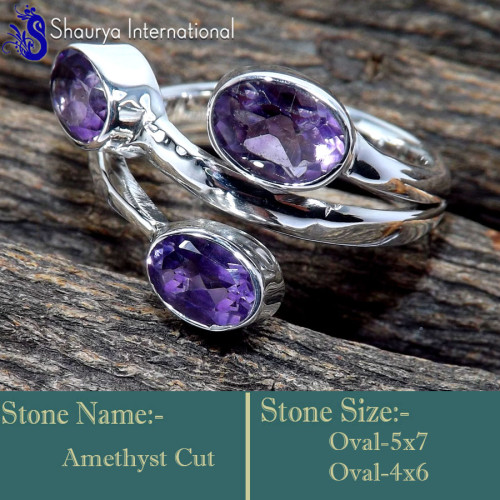 Amethyst Cut C - RSS853-Fabulous Cut Gemstone Design Handmade Rings 925 Sterling