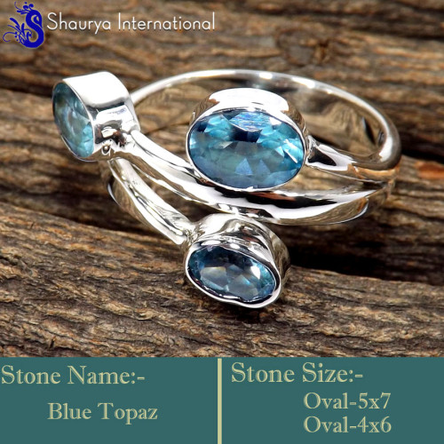 Blue Topaz Cut O - RSS853-Fabulous Cut Gemstone Design Handmade Rings 925 Sterling
