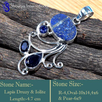 Lapis Druzy & Iolite Cut N - SSP867-Charming Cut & Cabochon Wholesale Designer Pendants 925 S Lapis Druzy & Iolite Cut N - SSP867-Charming Cut & Cabochon Wholesale Designer Pendants 925 S