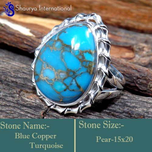 Blue Copper Turquoise K - RSS851-Glorious Cabochon Factory Wholesale Exclusive Rings 925 S