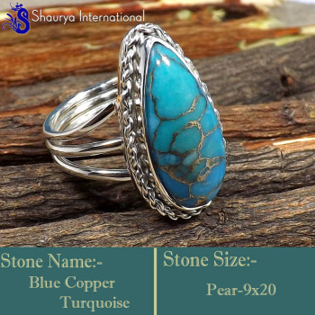 Blue Copper Turquoise A - RSS850-925 Sterling Silver Fabulous Party Look Designer Rings Di Blue Copper Turquoise A - RSS850-925 Sterling Silver Fabulous Party Look Designer Rings Di