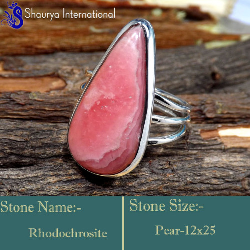 Rhodochrosite A - RSS849-Glamorous Party Look Handmade Colourful Rings 925 Sterlin Rhodochrosite A - RSS849-Glamorous Party Look Handmade Colourful Rings 925 Sterlin