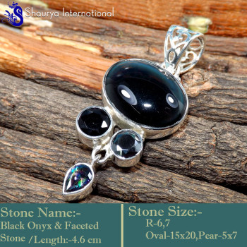 Black Onyx Cab & Cut D - SSP859-Trendy 4 Stone Handmade Designer Pendants 925 Sterling Si Black Onyx Cab & Cut D - SSP859-Trendy 4 Stone Handmade Designer Pendants 925 Sterling Si