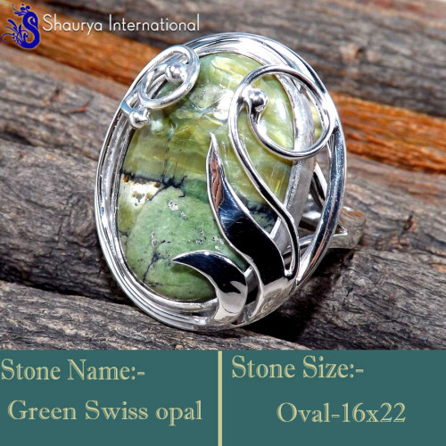 Green Swiss Opal K - RSS848-Lovely Valentine Special Designer Rings 925 Sterling Silv
