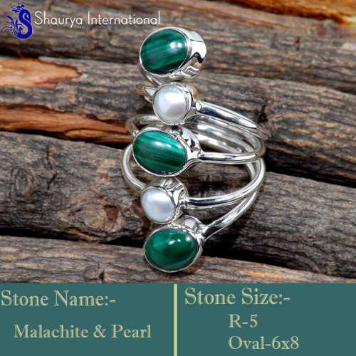 Malachite & Pearl B - SDR659-Valentine's Special Glorious Handmade Designer Rings 925
