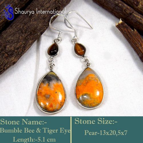 Bumble Bee & Tiger Eye D - BZE750-Genuine Bumble Bee Valentine's Special Handmade Earrings