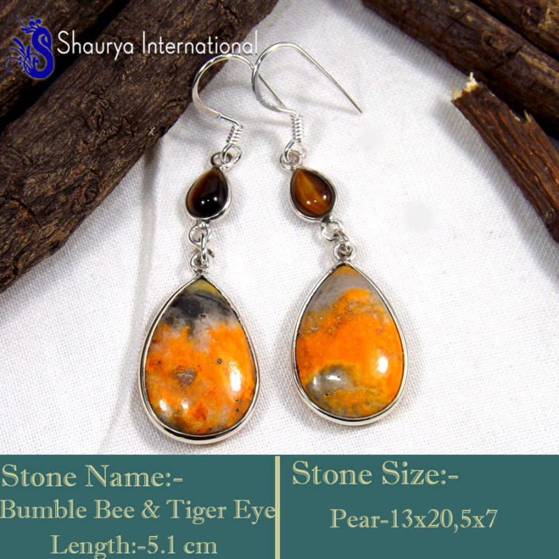 Bumble Bee & Tiger Eye D - BZE750-Genuine Bumble Bee Valentine's Special Handmade Earrings Bumble Bee & Tiger Eye D - BZE750-Genuine Bumble Bee Valentine's Special Handmade Earrings