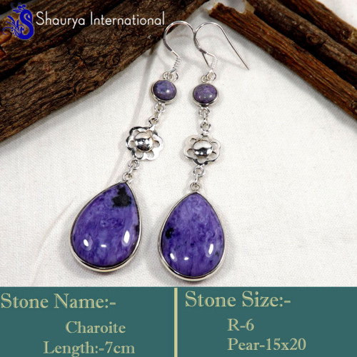 Charoite E - BZE746-Valentine's Offer Charoite Gemstone New Design Bezel Earr