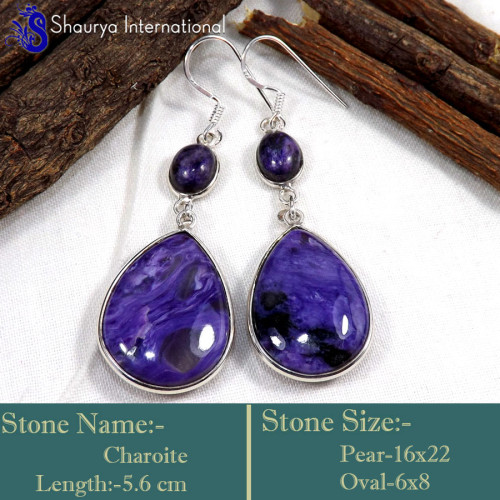 Charoite F - BZE746-Valentine's Offer Charoite Gemstone New Design Bezel Earr