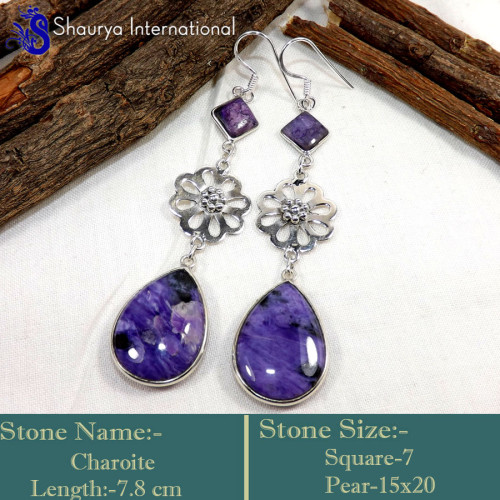 Charoite G - BZE746-Valentine's Offer Charoite Gemstone New Design Bezel Earr