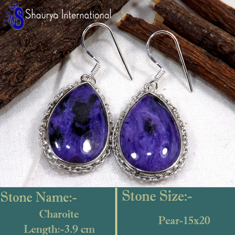 Charoite O - BZE746-Valentine's Offer Charoite Gemstone New Design Bezel Earr