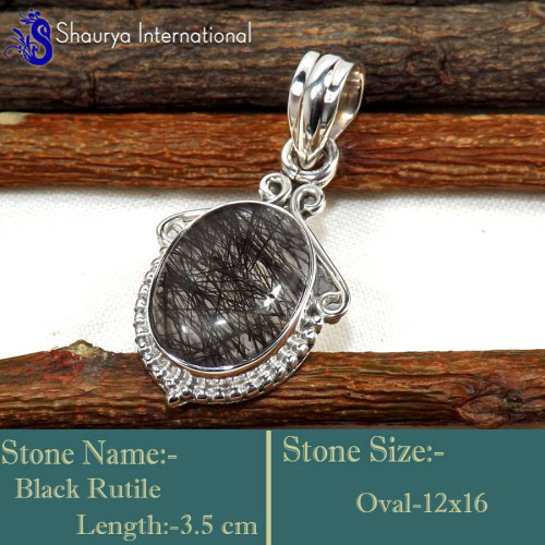 Black Rutile A - SSP848-Fabulous Party Look Handmade Designer Pendants 925 Sterli