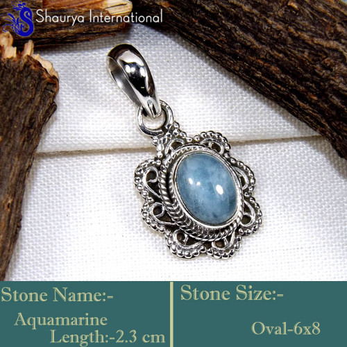 Aquamarine Cab D - SD638-Amazing Latest Fashionable Designer Pendants 925 Sterling