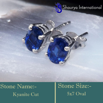 Kyanite Cut A - SFJ955-5x7 Oval Kyanite Cut 925 Sterling Silver Prong Set Stud E