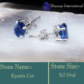 Kyanite Cut B - SFJ955-5x7 Oval Kyanite Cut 925 Sterling Silver Prong Set Stud E