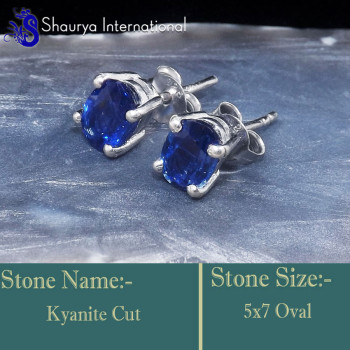Kyanite Cut C - SFJ955-5x7 Oval Kyanite Cut 925 Sterling Silver Prong Set Stud E