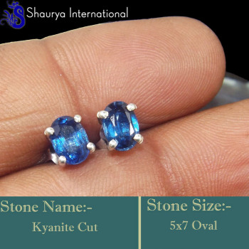 Kyanite Cut O - SFJ955-5x7 Oval Kyanite Cut 925 Sterling Silver Prong Set Stud E