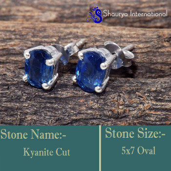 Kyanite Cut D - SFJ955-5x7 Oval Kyanite Cut 925 Sterling Silver Prong Set Stud E