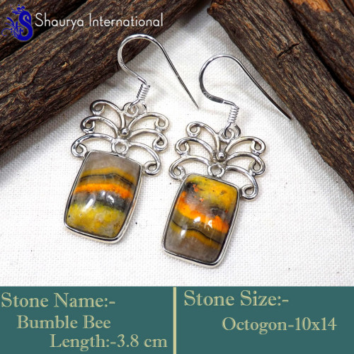 Bumble Bee A - BZE743-Fabulous Bumble Bee Handmade Designer Bezel Earrings 925 Bumble Bee A - BZE743-Fabulous Bumble Bee Handmade Designer Bezel Earrings 925