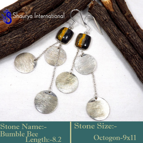 Bumble Bee D - BZE743-Fabulous Bumble Bee Handmade Designer Bezel Earrings 925