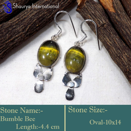 Bumble Bee F - BZE743-Fabulous Bumble Bee Handmade Designer Bezel Earrings 925
