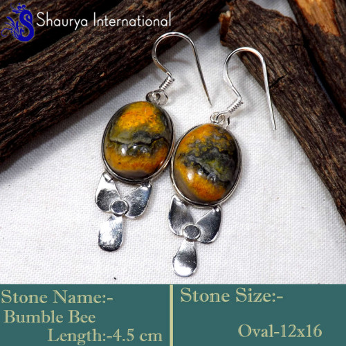 Bumble Bee G - BZE743-Fabulous Bumble Bee Handmade Designer Bezel Earrings 925