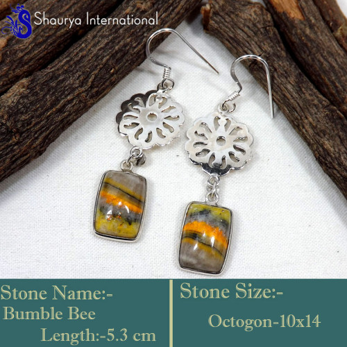 Bumble Bee H - BZE743-Fabulous Bumble Bee Handmade Designer Bezel Earrings 925