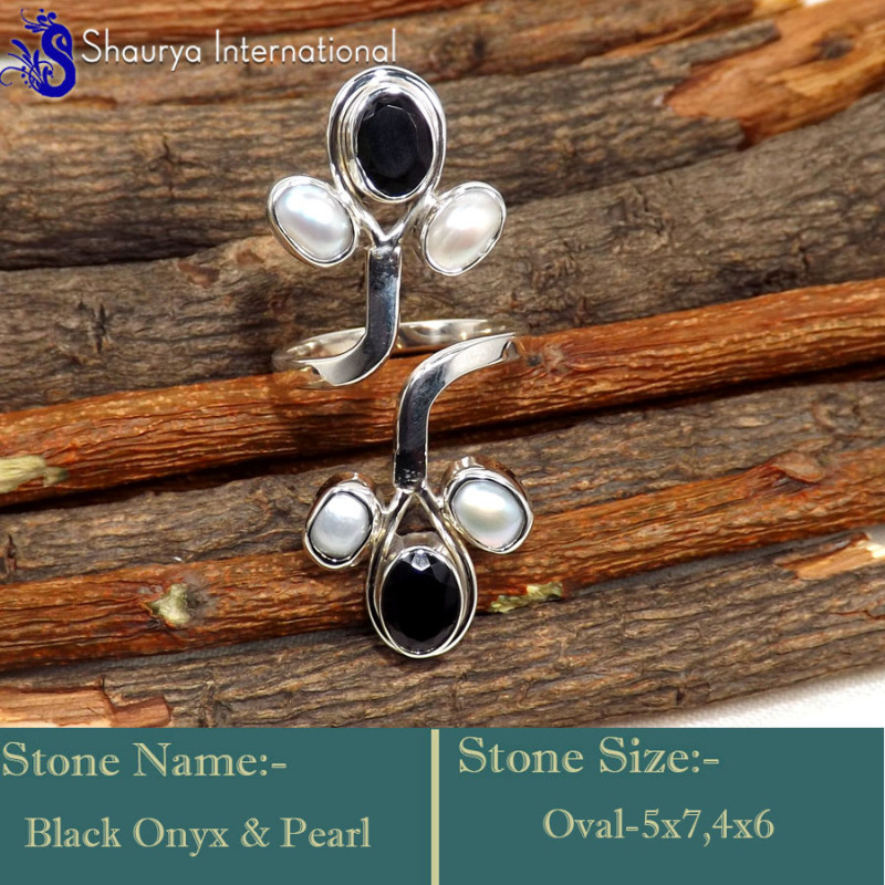 Black Onyx & Pearl C - SDR656-Amazing New Look Designer Rings 925 Sterling Silver Whole