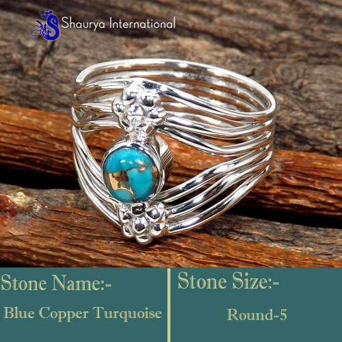 Blue Copper Turquoise D - SDR655-Fabulous Handmade Designer Wholesale Rings 925 Sterling S