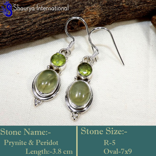 Peridot & Prynite B - SDE754-Stylish Two Stone Handmade Designer Earrings  925 Sterlin