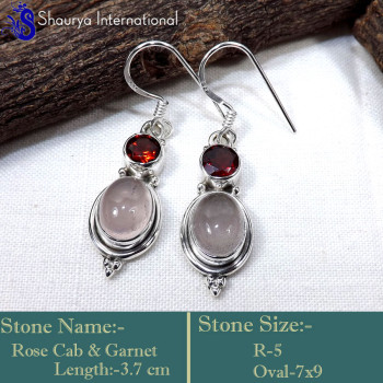 Garnet Cut &Rose Cab D - SDE754-Stylish Two Stone Handmade Designer Earrings 925 Sterlin Garnet Cut &Rose Cab D - SDE754-Stylish Two Stone Handmade Designer Earrings 925 Sterlin