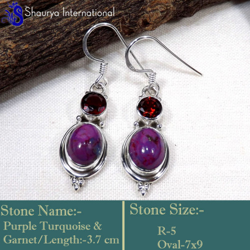 Purple Turquoise F - SDE754-Stylish Two Stone Handmade Designer Earrings  925 Sterlin
