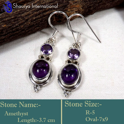 Amethyst Cab & Cut G - SDE754-Stylish Two Stone Handmade Designer Earrings  925 Sterlin