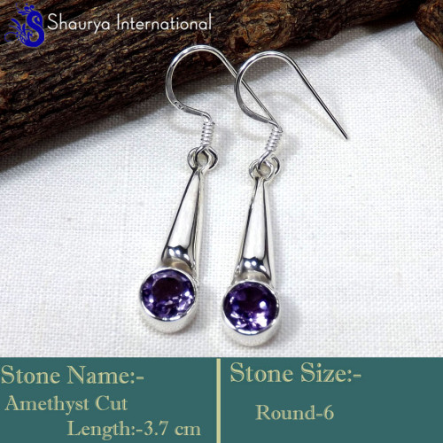 Amethyst Cut E - SDE753-Faceted Cut Gemstone Pretty Design Earrings 925 Sterling