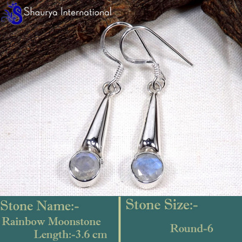 Rainbow Moonstone F - SDE753-Faceted Cut Gemstone Pretty Design Earrings 925 Sterling Rainbow Moonstone F - SDE753-Faceted Cut Gemstone Pretty Design Earrings 925 Sterling