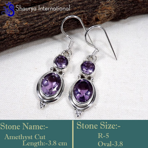Amethyst Cut I - SDE752-Natural Faceted Cut Gemstone Designer Earrings 925 Sterli Amethyst Cut I - SDE752-Natural Faceted Cut Gemstone Designer Earrings 925 Sterli