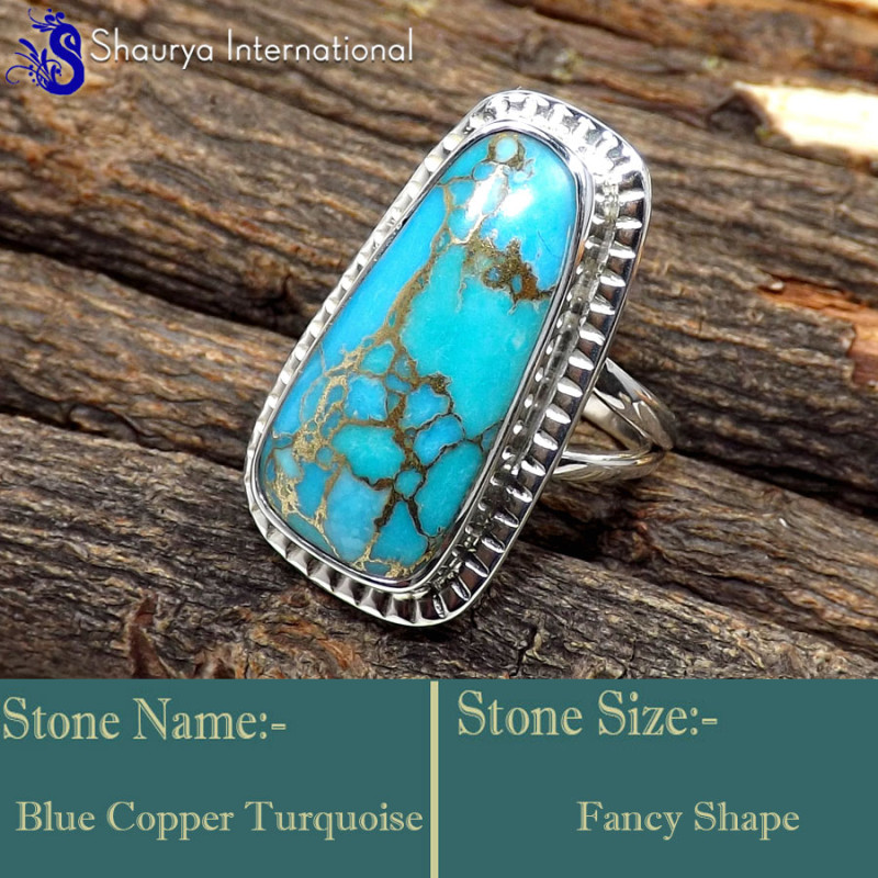 Blue Copper Turquoise F - SDR648-Graceful Latest Collection In Designer Rings 925 Sterling
