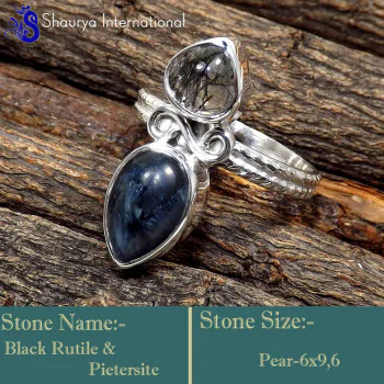 Black Rutile & Pietersite C - SDR646-Designer Two Stone Beautiful Handmade Rings 925 Sterling Black Rutile & Pietersite C - SDR646-Designer Two Stone Beautiful Handmade Rings 925 Sterling
