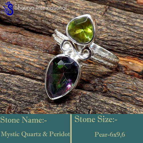 Mystic Quartz & Peridot A - SDR644-925 Sterling Silver Gorgeous Faceted Cut Designer Ring