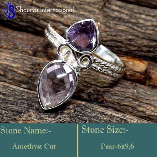 Amethyst Cut B - SDR644-925 Sterling Silver Gorgeous Faceted Cut Designer Ring