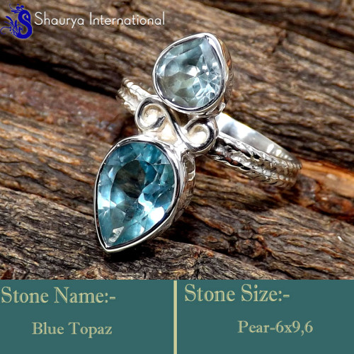 Blue Topaz D - SDR644-925 Sterling Silver Gorgeous Faceted Cut Designer Ring
