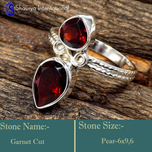 Garnet Cut O - SDR644-925 Sterling Silver Gorgeous Faceted Cut Designer Ring