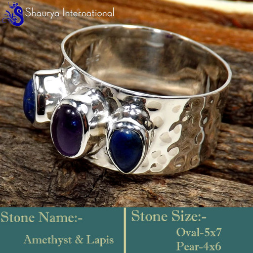 Amethyst Cab & Lapis H - SDR641-Glamorous Look Handmade New Designer Rings 925 Sterling S Amethyst Cab & Lapis H - SDR641-Glamorous Look Handmade New Designer Rings 925 Sterling S