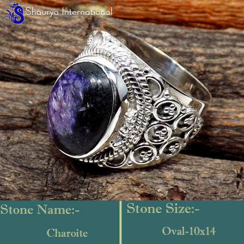Charoite A - SDR640-Gorgeous Party Look Handmade Designer Rings 925 Sterling