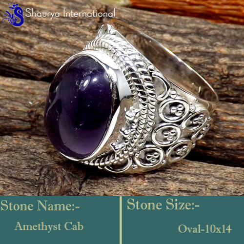 Amethyst Cab L - SDR640-Gorgeous Party Look Handmade Designer Rings 925 Sterling