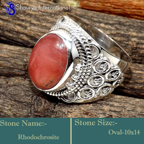 Rhodochrosite N - SDR640-Gorgeous Party Look Handmade Designer Rings 925 Sterling