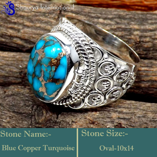 Blue Copper Turquoise O - SDR640-Gorgeous Party Look Handmade Designer Rings 925 Sterling