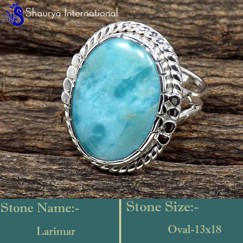 Larimar Cab M - SDR634-Stunning Party Look Handmade Designer Rings 925 Sterling Larimar Cab M - SDR634-Stunning Party Look Handmade Designer Rings 925 Sterling