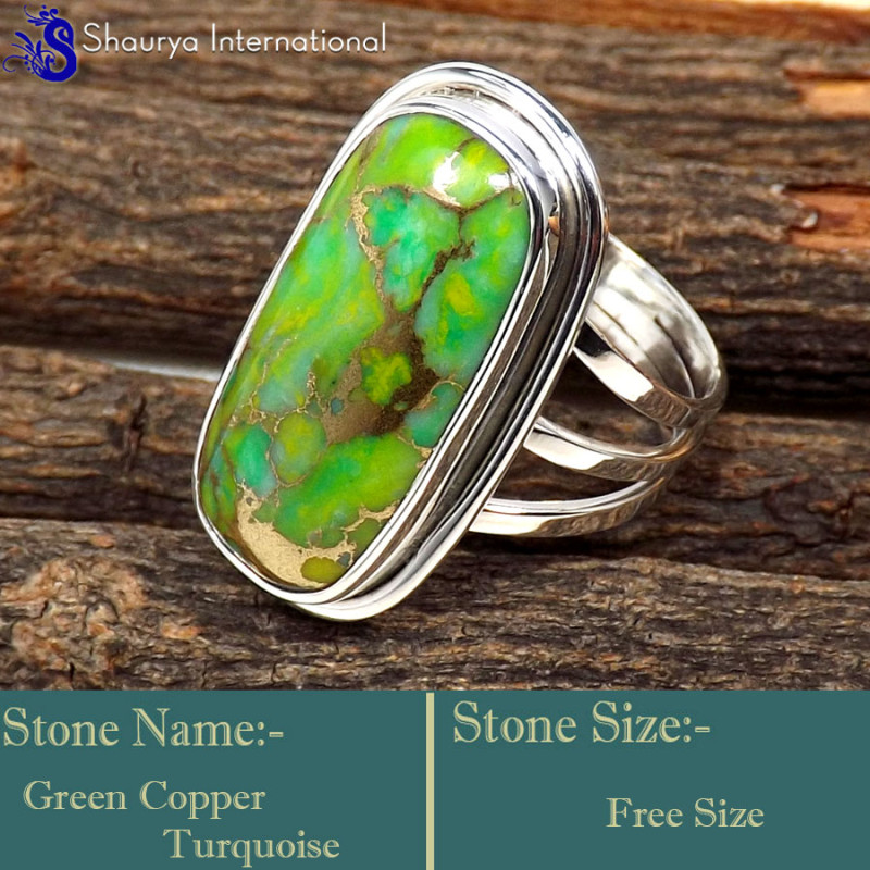 Green Copper Turquoise O - SDR631-Trendy Look Designer Colourful Rings 925 Sterling Silver Green Copper Turquoise O - SDR631-Trendy Look Designer Colourful Rings 925 Sterling Silver