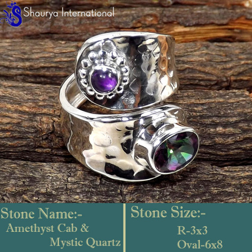 Amethyst Cab & Mystic Quartz H - SDR624-Indian Wholesale Company Adjustable Designer Rings 925 St Amethyst Cab & Mystic Quartz H - SDR624-Indian Wholesale Company Adjustable Designer Rings 925 St